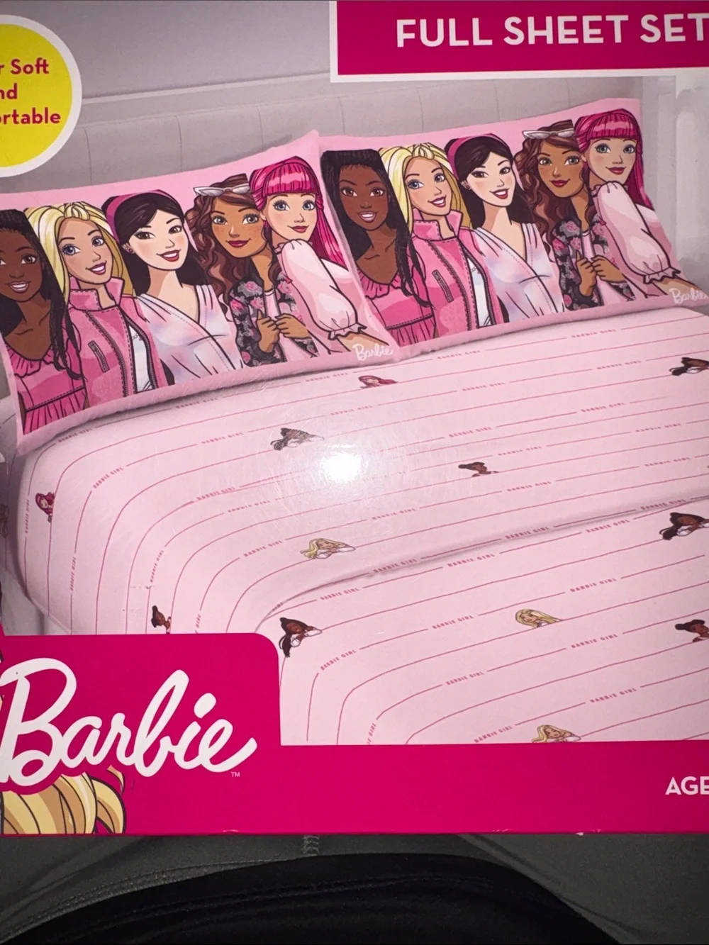 Barbie Pink Character Full Sheet Set with Multicultural Doll Print